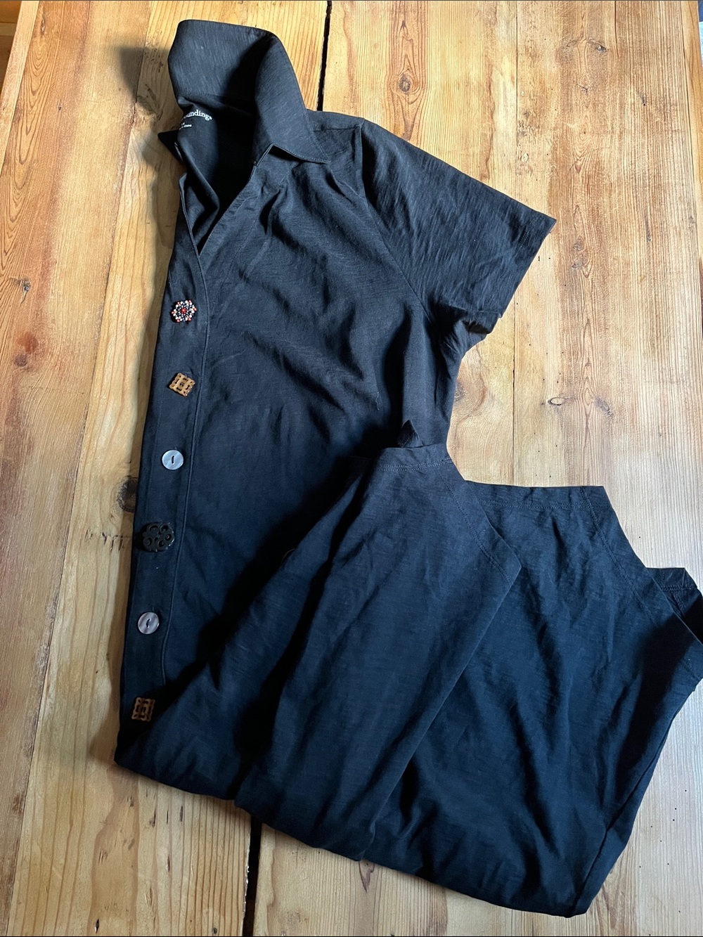 SOFT SURROUNDINGS 1X Black Collared Knit Shirt Dress Amazing Button Up Lagenlook